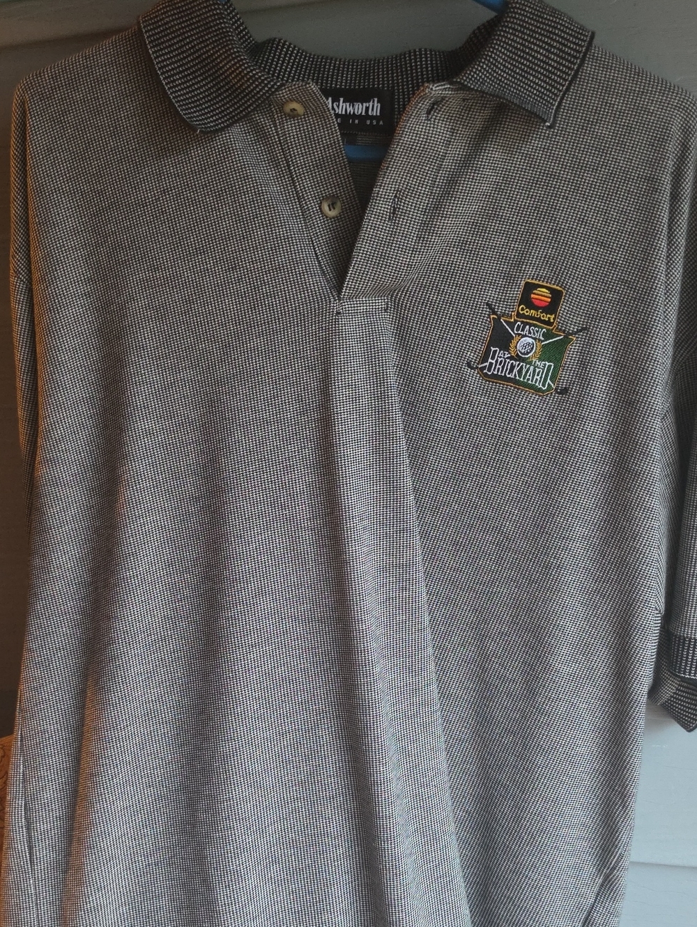 Ashworth Gray Micro-Pattern Golf Polo with Embroidered Crest